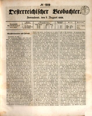 Der Oesterreichische Beobachter Samstag 7. August 1841