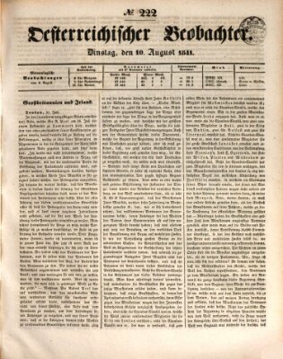 Der Oesterreichische Beobachter Dienstag 10. August 1841