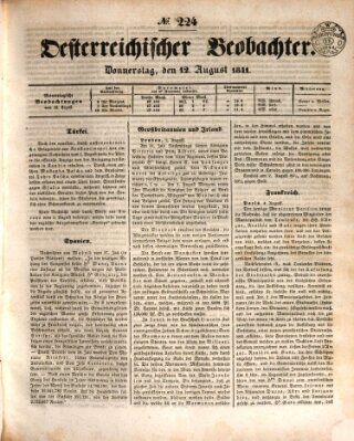 Der Oesterreichische Beobachter Donnerstag 12. August 1841