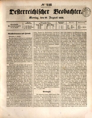 Der Oesterreichische Beobachter Montag 16. August 1841