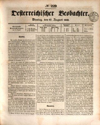 Der Oesterreichische Beobachter Dienstag 17. August 1841