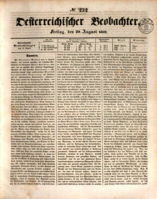 Der Oesterreichische Beobachter Freitag 20. August 1841