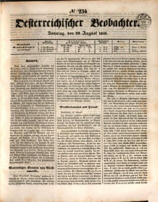 Der Oesterreichische Beobachter Sonntag 22. August 1841