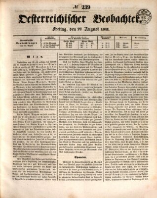 Der Oesterreichische Beobachter Freitag 27. August 1841