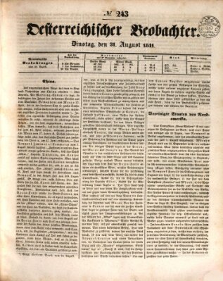 Der Oesterreichische Beobachter Dienstag 31. August 1841