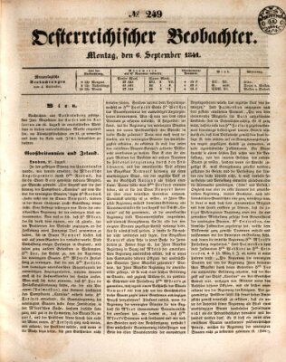 Der Oesterreichische Beobachter Montag 6. September 1841