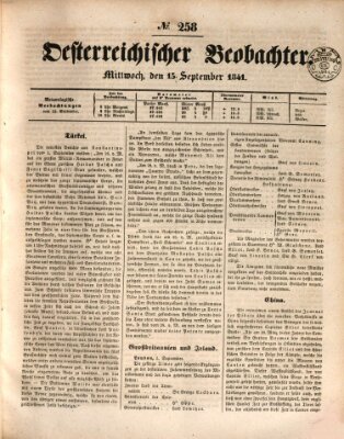 Der Oesterreichische Beobachter Mittwoch 15. September 1841