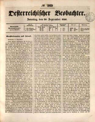 Der Oesterreichische Beobachter Sonntag 26. September 1841