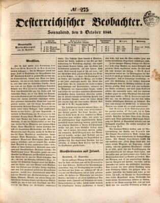 Der Oesterreichische Beobachter Samstag 2. Oktober 1841