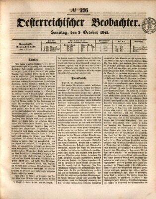 Der Oesterreichische Beobachter Sonntag 3. Oktober 1841