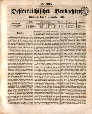 Der Oesterreichische Beobachter Montag 1. November 1841