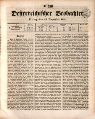 Der Oesterreichische Beobachter Freitag 12. November 1841