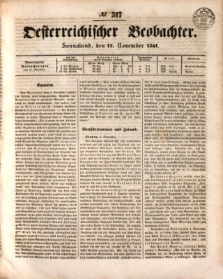 Der Oesterreichische Beobachter Samstag 13. November 1841