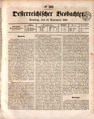 Der Oesterreichische Beobachter Sonntag 14. November 1841