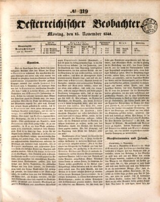 Der Oesterreichische Beobachter Montag 15. November 1841