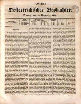 Der Oesterreichische Beobachter Dienstag 16. November 1841