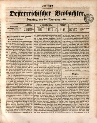 Der Oesterreichische Beobachter Sonntag 28. November 1841