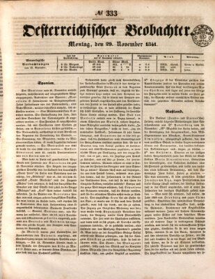 Der Oesterreichische Beobachter Montag 29. November 1841