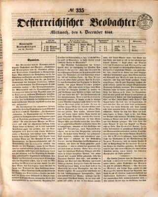 Der Oesterreichische Beobachter Mittwoch 1. Dezember 1841