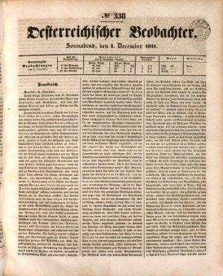 Der Oesterreichische Beobachter Samstag 4. Dezember 1841