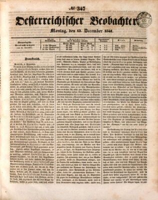 Der Oesterreichische Beobachter Montag 13. Dezember 1841