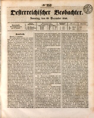 Der Oesterreichische Beobachter Sonntag 19. Dezember 1841