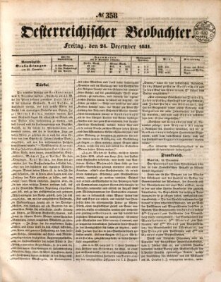 Der Oesterreichische Beobachter Freitag 24. Dezember 1841