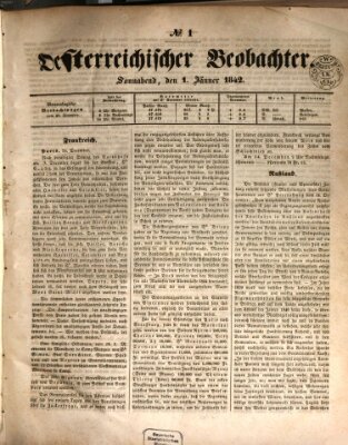 Der Oesterreichische Beobachter Saturday 1. January 1842