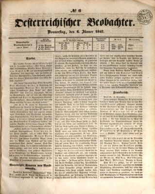 Der Oesterreichische Beobachter Donnerstag 6. Januar 1842