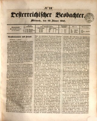 Der Oesterreichische Beobachter Mittwoch 12. Januar 1842