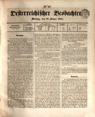 Der Oesterreichische Beobachter Montag 17. Januar 1842