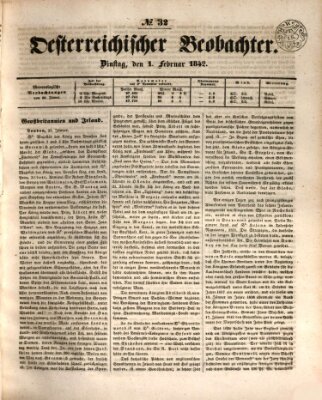 Der Oesterreichische Beobachter Dienstag 1. Februar 1842