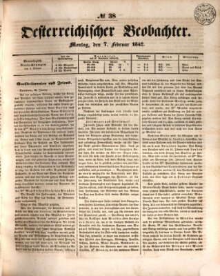 Der Oesterreichische Beobachter Montag 7. Februar 1842