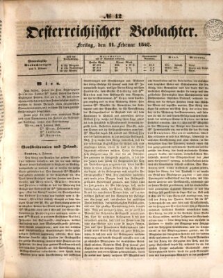 Der Oesterreichische Beobachter Freitag 11. Februar 1842