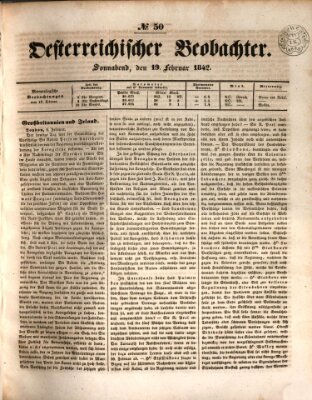 Der Oesterreichische Beobachter Samstag 19. Februar 1842