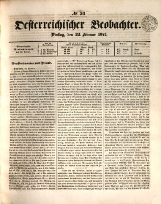 Der Oesterreichische Beobachter Dienstag 22. Februar 1842