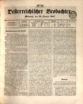 Der Oesterreichische Beobachter Mittwoch 23. Februar 1842