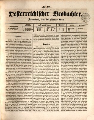 Der Oesterreichische Beobachter Samstag 26. Februar 1842