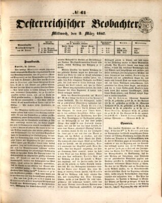 Der Oesterreichische Beobachter Mittwoch 2. März 1842