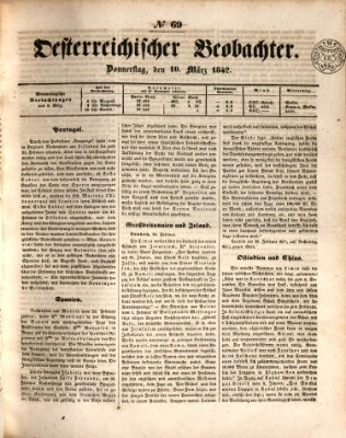 Der Oesterreichische Beobachter Donnerstag 10. März 1842