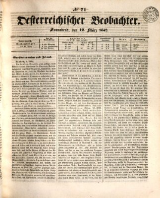 Der Oesterreichische Beobachter Samstag 12. März 1842