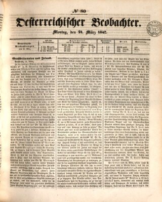 Der Oesterreichische Beobachter Montag 21. März 1842