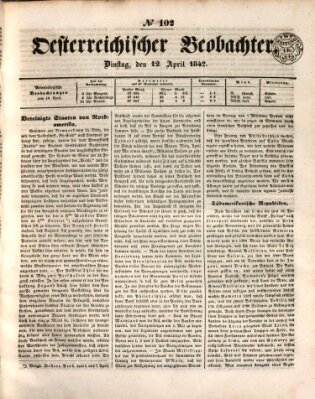 Der Oesterreichische Beobachter Dienstag 12. April 1842