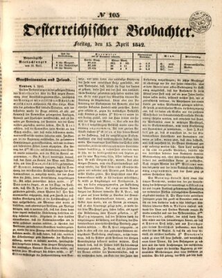 Der Oesterreichische Beobachter Freitag 15. April 1842