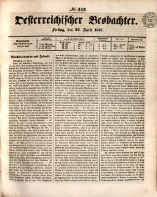 Der Oesterreichische Beobachter Freitag 22. April 1842