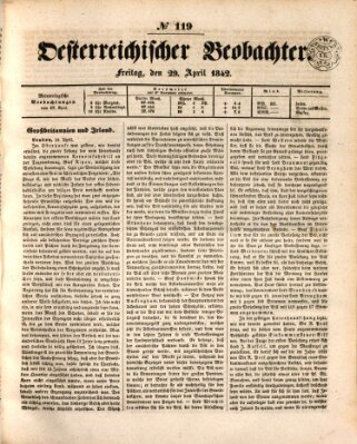 Der Oesterreichische Beobachter Freitag 29. April 1842