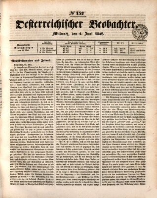 Der Oesterreichische Beobachter Mittwoch 1. Juni 1842