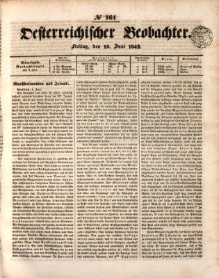 Der Oesterreichische Beobachter Freitag 10. Juni 1842