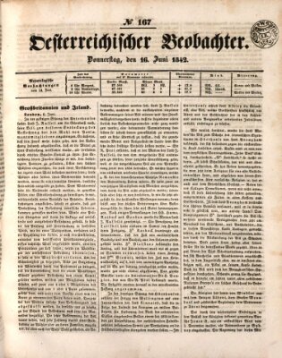 Der Oesterreichische Beobachter Donnerstag 16. Juni 1842