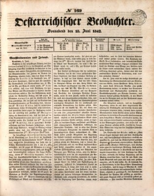 Der Oesterreichische Beobachter Samstag 18. Juni 1842